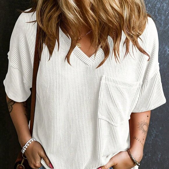 White Casual Women's Twisted Threaded Short-Sleeved T-Shirt - Picture 4 of 6